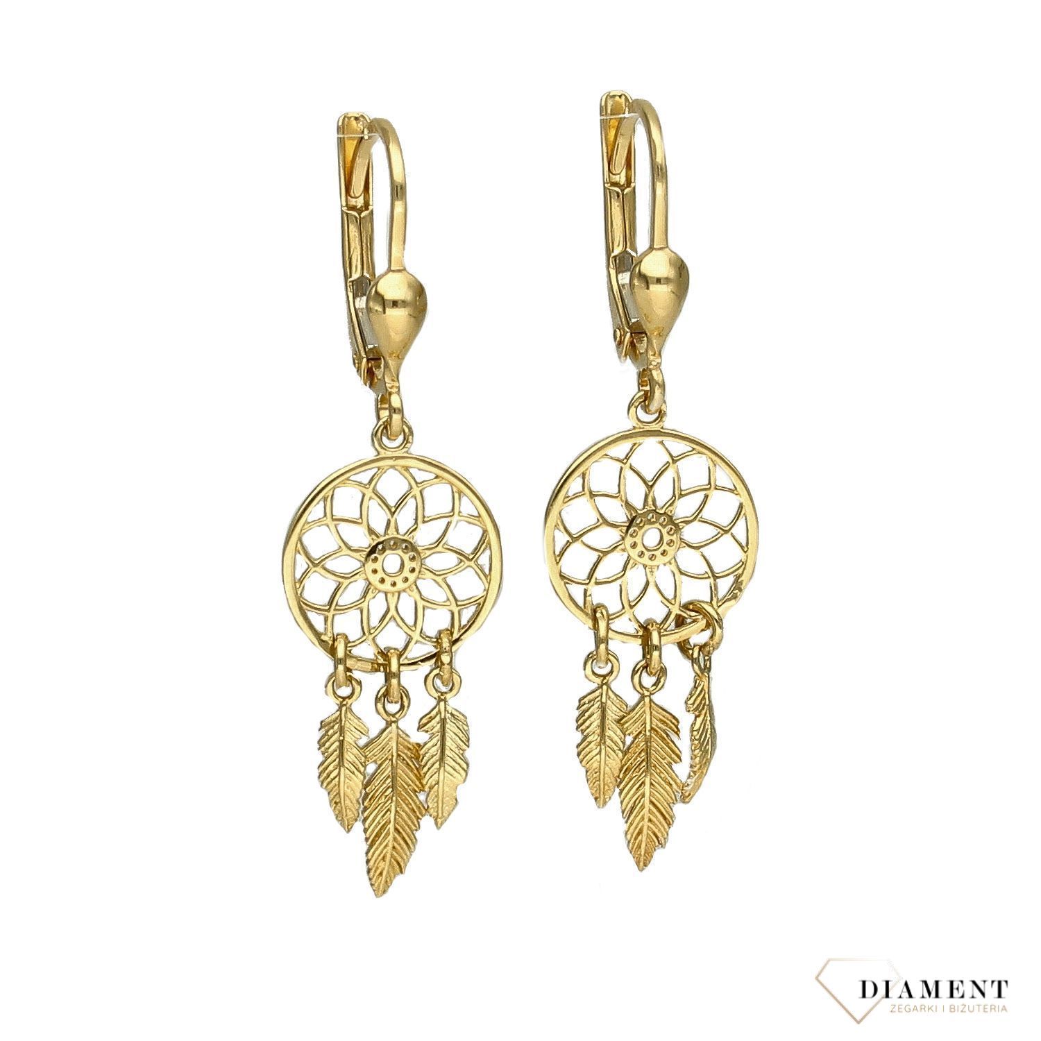 Złote kolczyki 585 wiszące łapacz snów DIA-KLC-2668-585.jpg