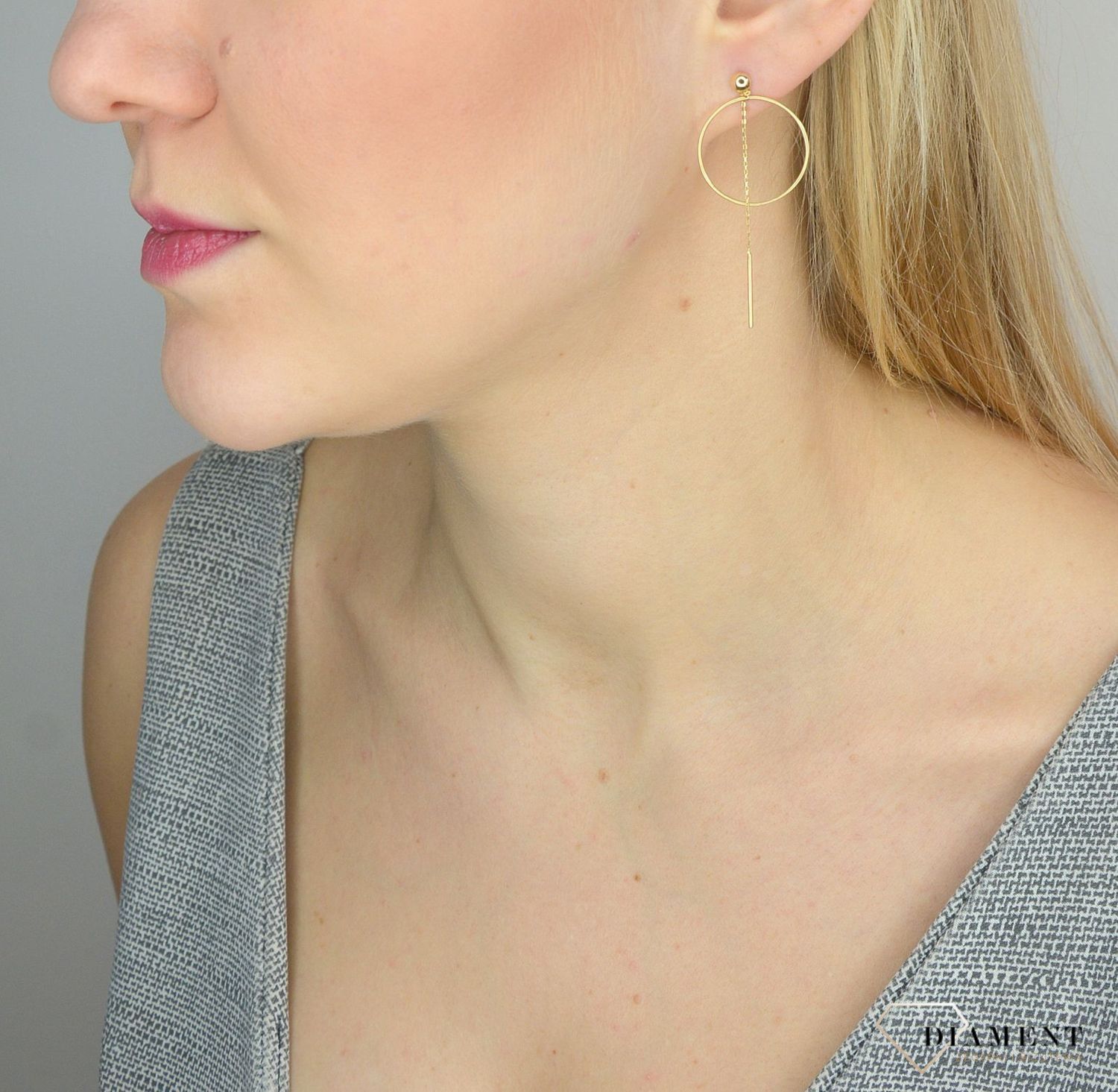 Złote kolczyki 585 koła z wiszącym łańcuszkiem DIA-KLC-2693-585.jpg