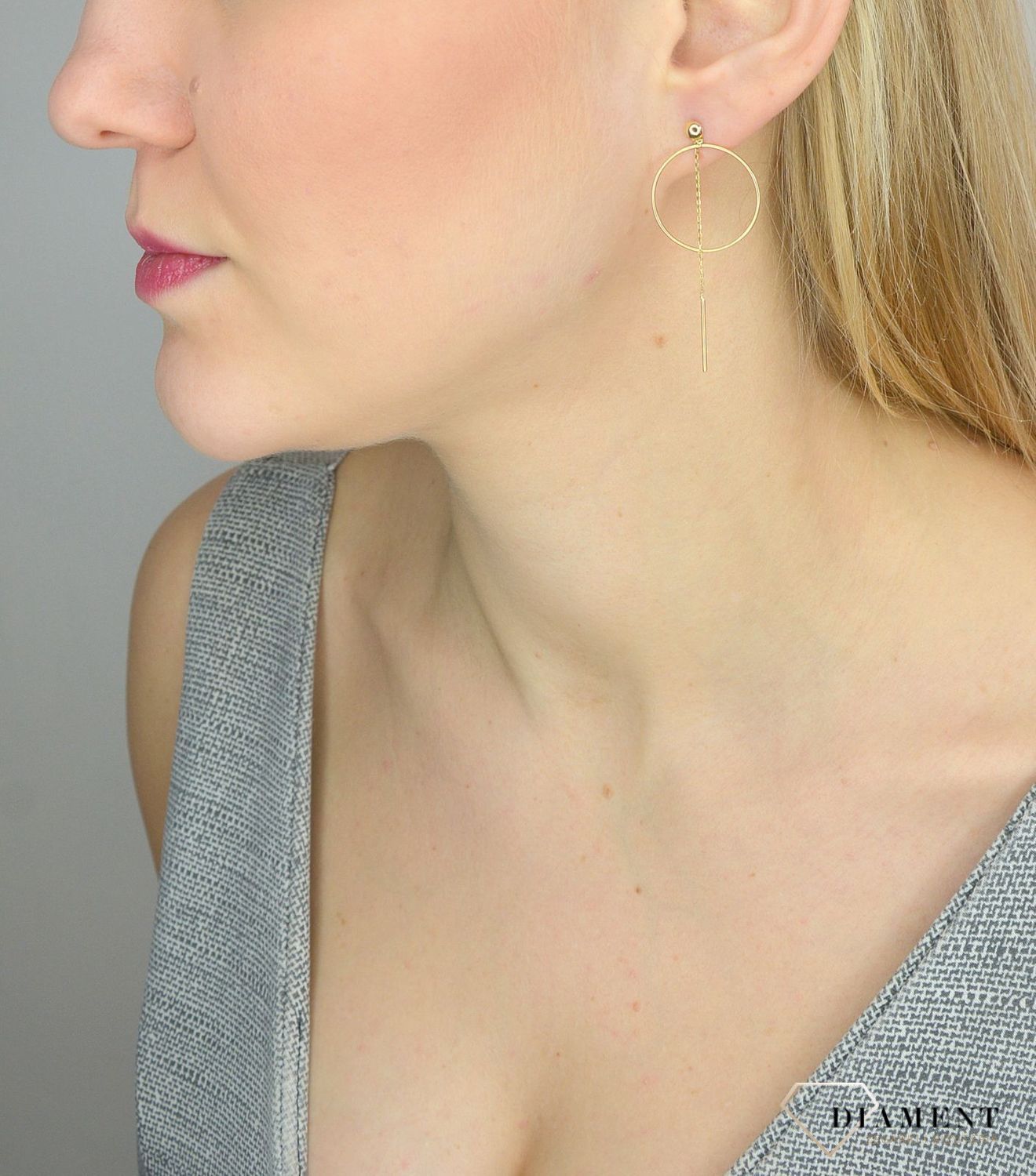 Złote kolczyki 585 koła z wiszącym łańcuszkiem DIA-KLC-2693-585.jpg