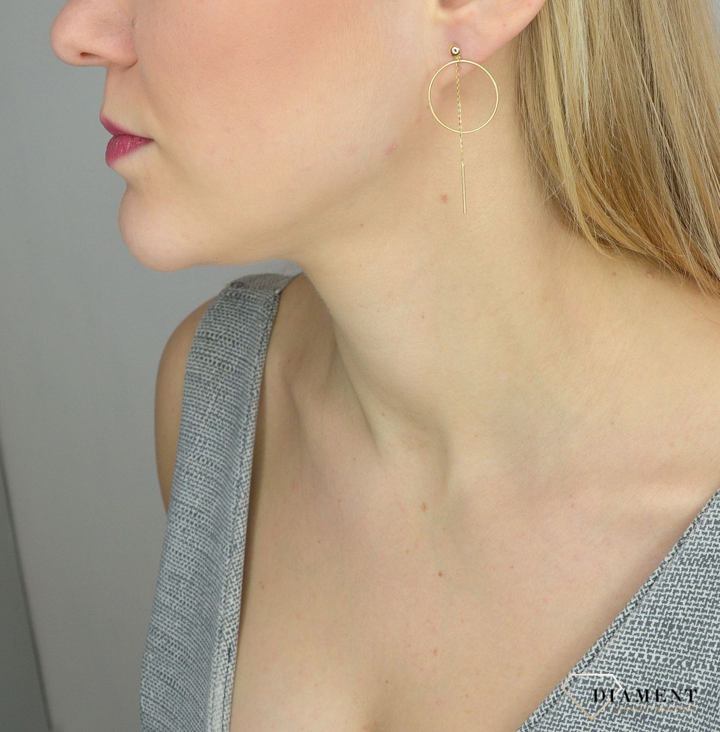 Złote kolczyki 585 koła z wiszącym łańcuszkiem DIA-KLC-2693-585.jpg