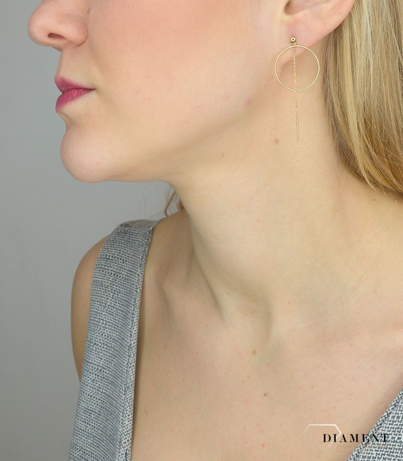 Złote kolczyki 585 koła z wiszącym łańcuszkiem DIA-KLC-2693-585.jpg