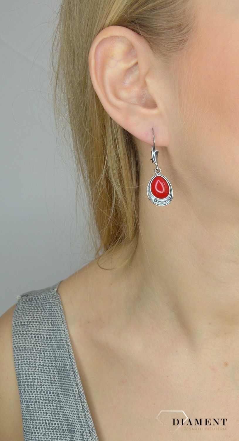 Kolczyki srebrne wiszące 'Czerwony koral'.jpg