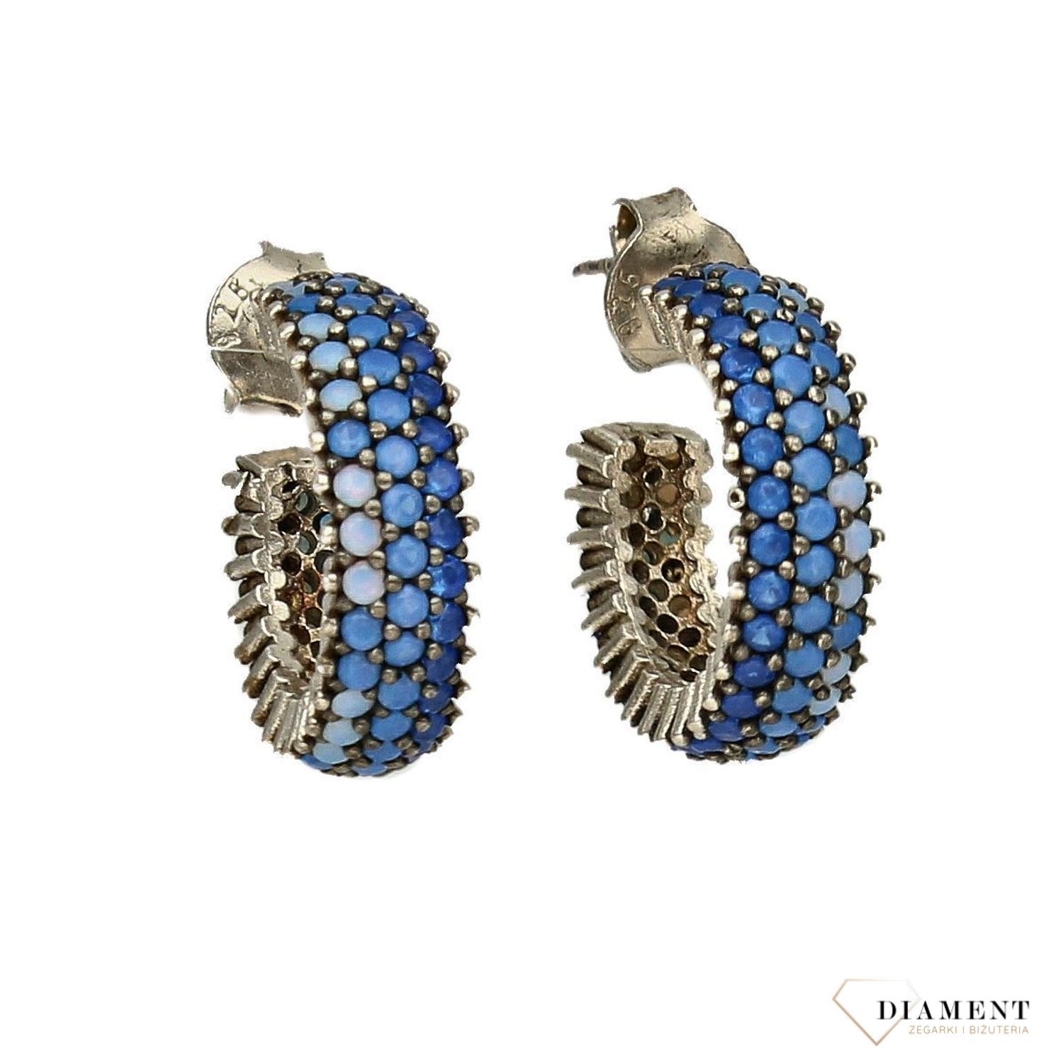 Srebrne kolczyki koła niebieskie cyrkonie DIA-KLC-2839-925.jpg