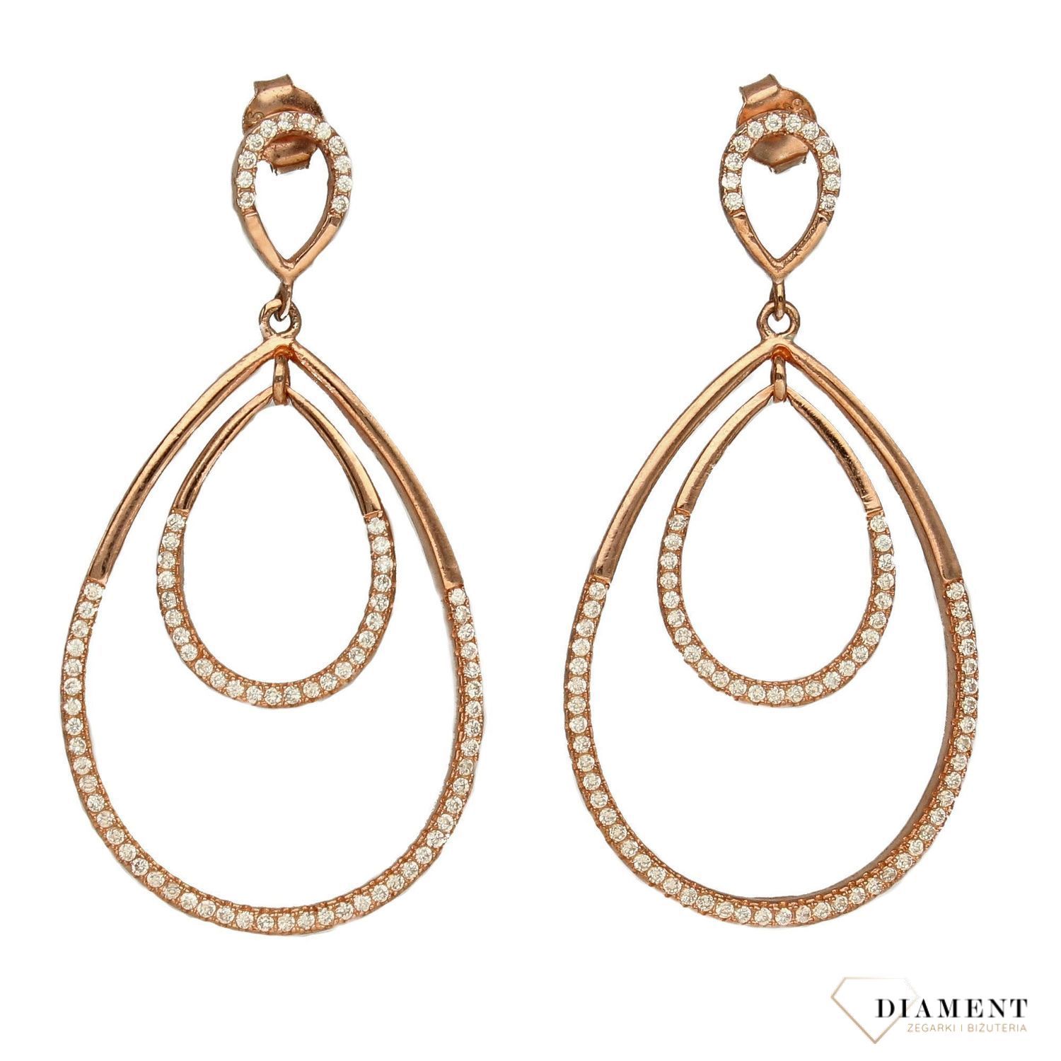 Kolczyki wiszące różowe złoto, srebro, cyrkonie  DIA-KLC-2840-925.jpg