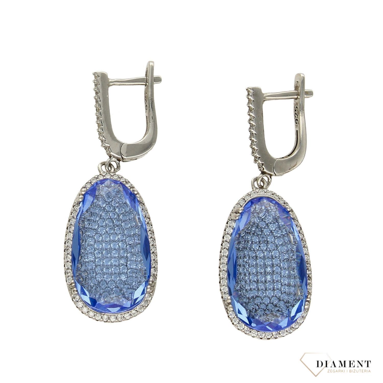 Kolczyki srebrne wiszące 'Niebieska mgła owiana cyrkoniami' DIA-KLC-2842-925.jpg