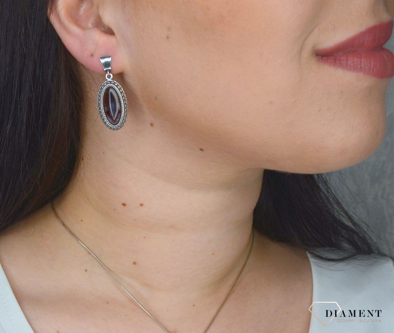 Srebrne kolczyki damskie wiszące agat DIA-KLC-2928-925.jpg