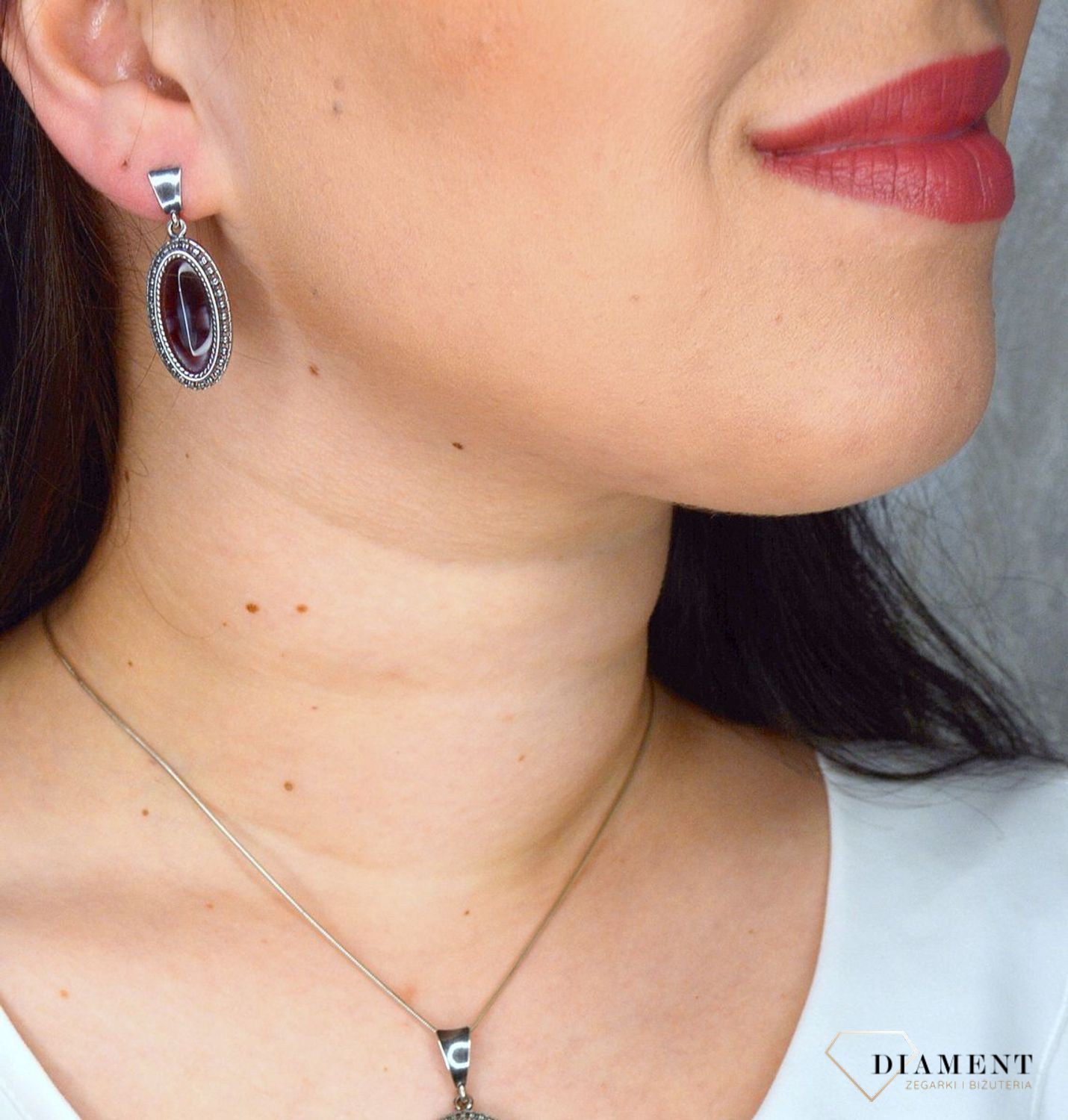 Srebrne kolczyki damskie wiszące agat DIA-KLC-2928-925.jpg