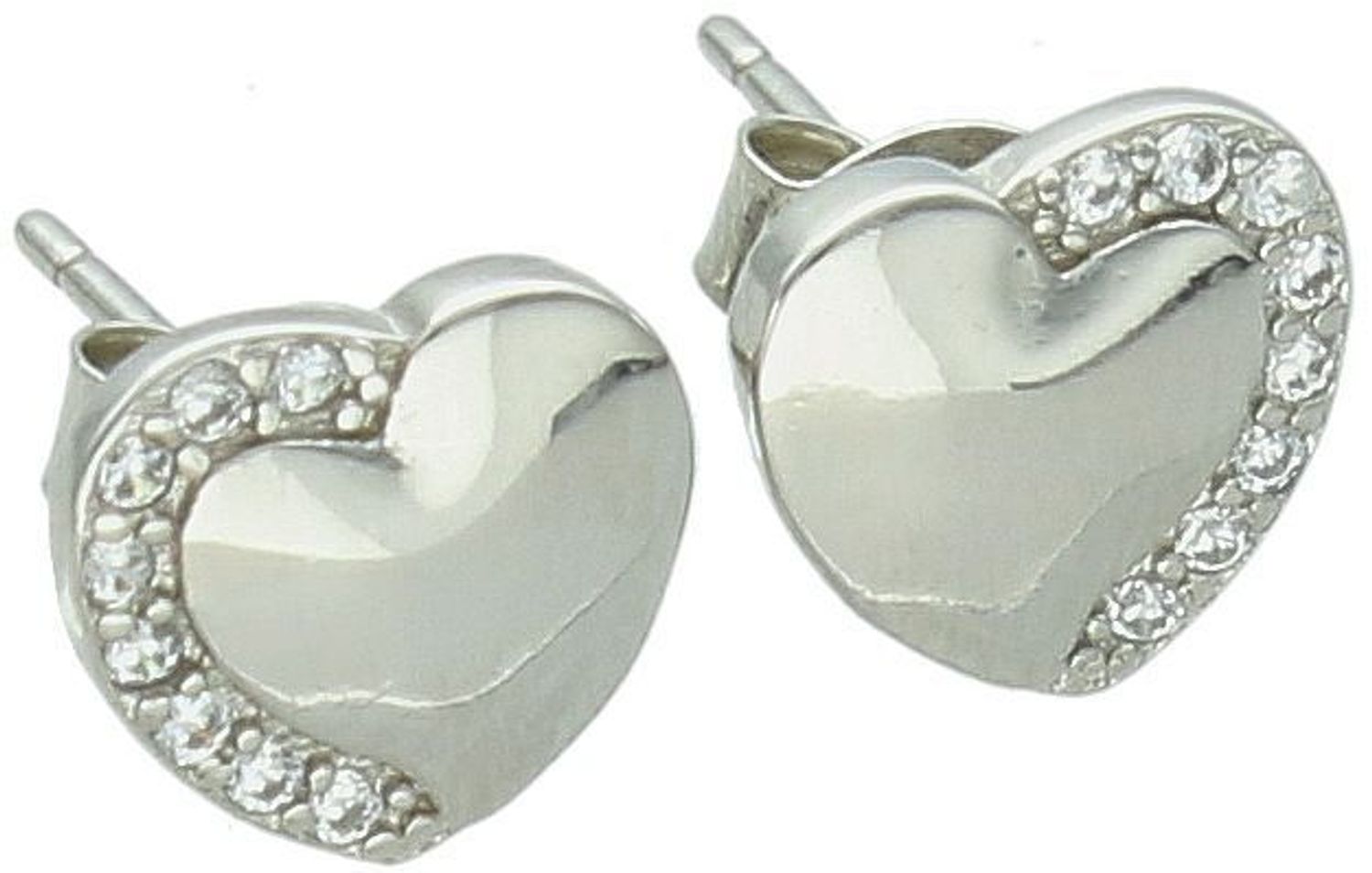 Kolczyki srebrne serca z cyrkoniami próba 925, DIA-KLC-300357-925 Romantyczne kolczyki srebrne w kształcie serc, wykonane z srebra próby 925, ozdobione subtelnymi cyrkoniami 1.jpg