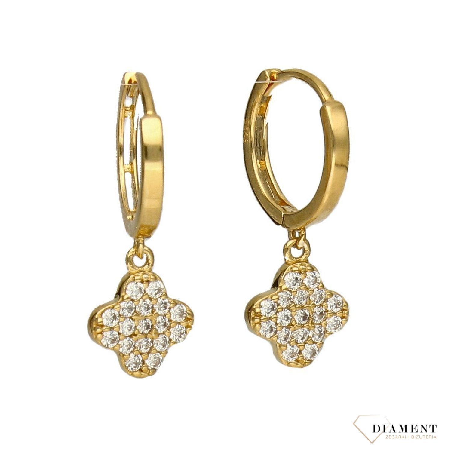 Kolczyki srebrne 925 pozłacane koła z koniczynką DIA-KLC-3012-925 💎.jpg