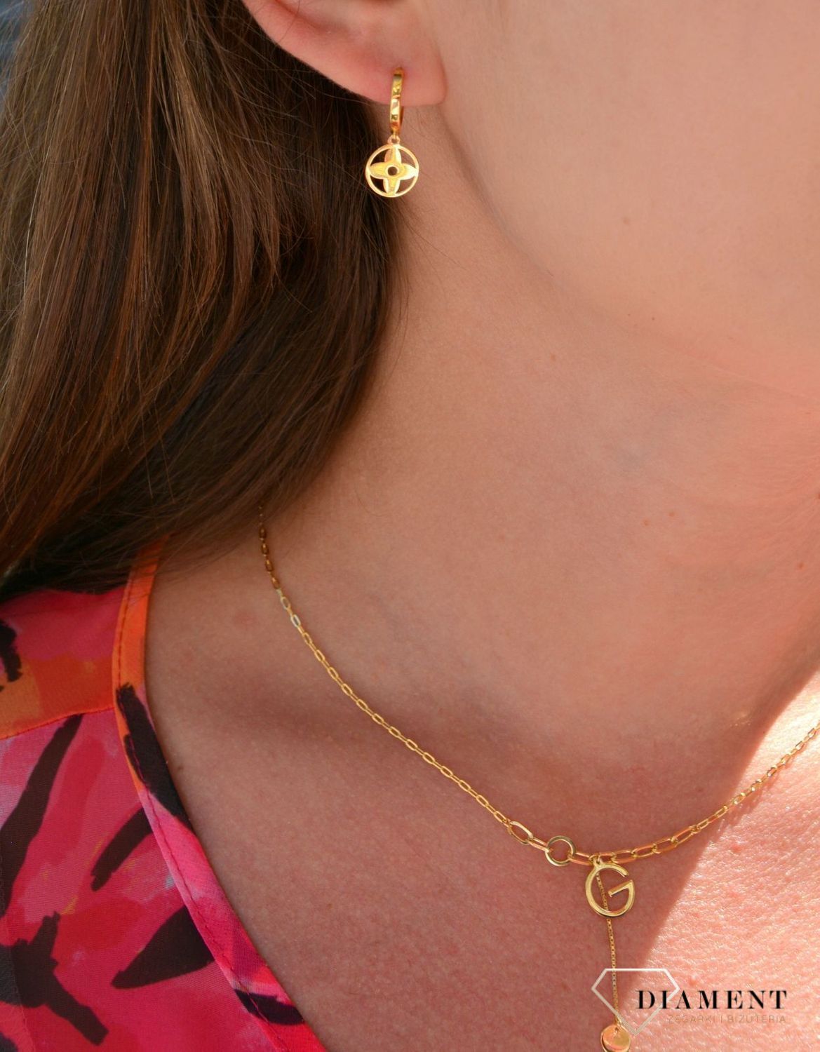 Kolczyki srebrne 925 pozłacane koła z kwiatkiem DIA-KLC-3013Z-925 💎.jpg