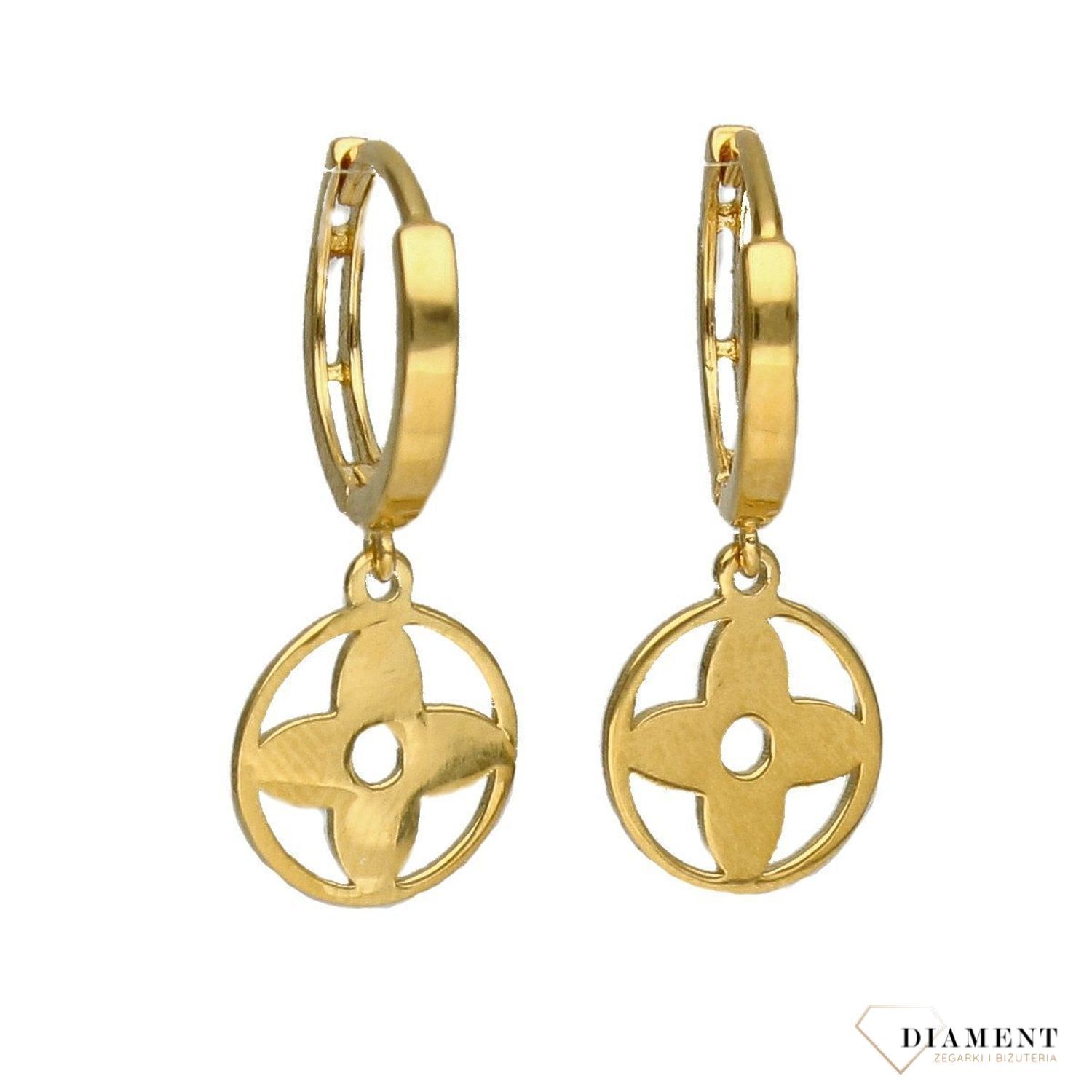 Kolczyki srebrne 925 pozłacane koła z kwiatkiem DIA-KLC-3013Z-925 💎.jpg