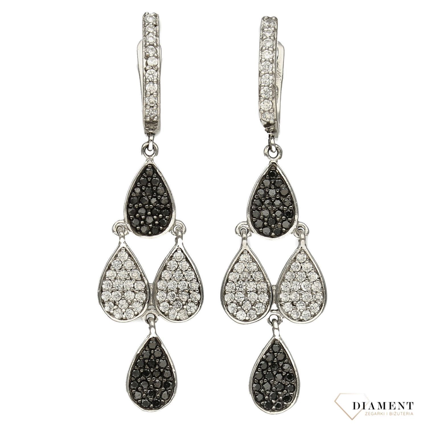 Srebrne kolczyki wiszące czarne cyrkonie DIA-KLC-3086-925.jpg