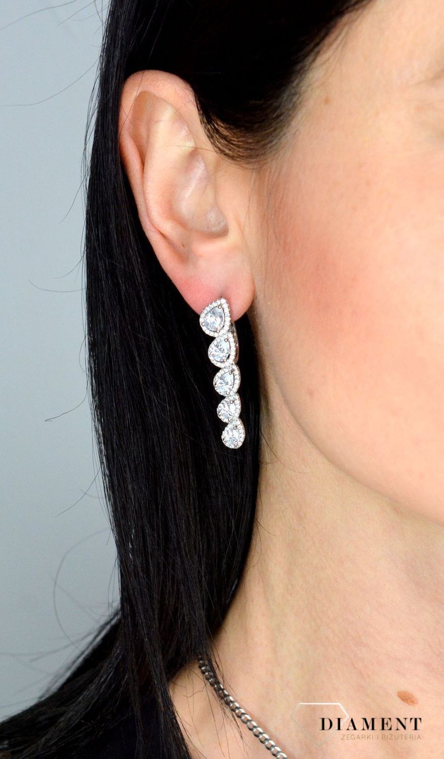 Srebrne wiszące kolczyki rząd cyrkonii DIA-KLC-3096-925.jpg