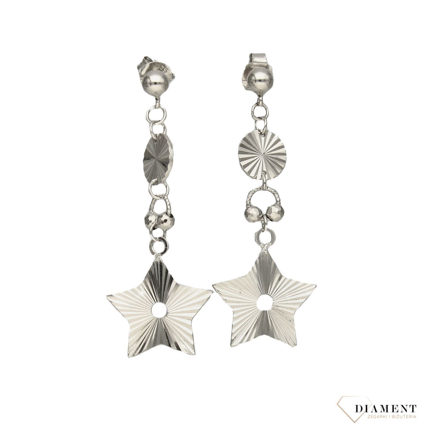 Srebrne kolczyki wiszące gwiazdki DIA-KLC-3107-925.jpg