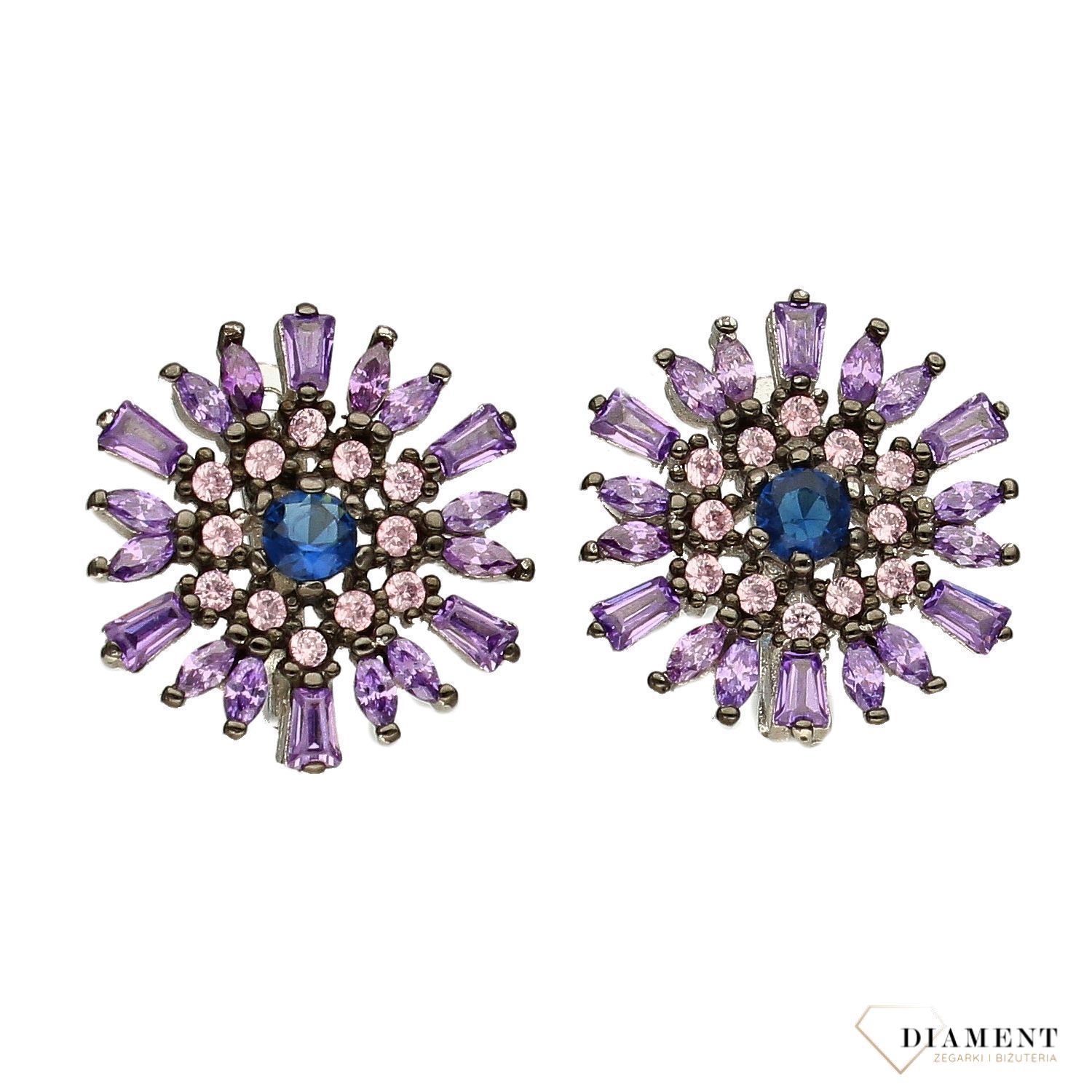 Srebrne wiszące kolczyki fioletowe kwiatki DIA-KLC-3109-925.jpg