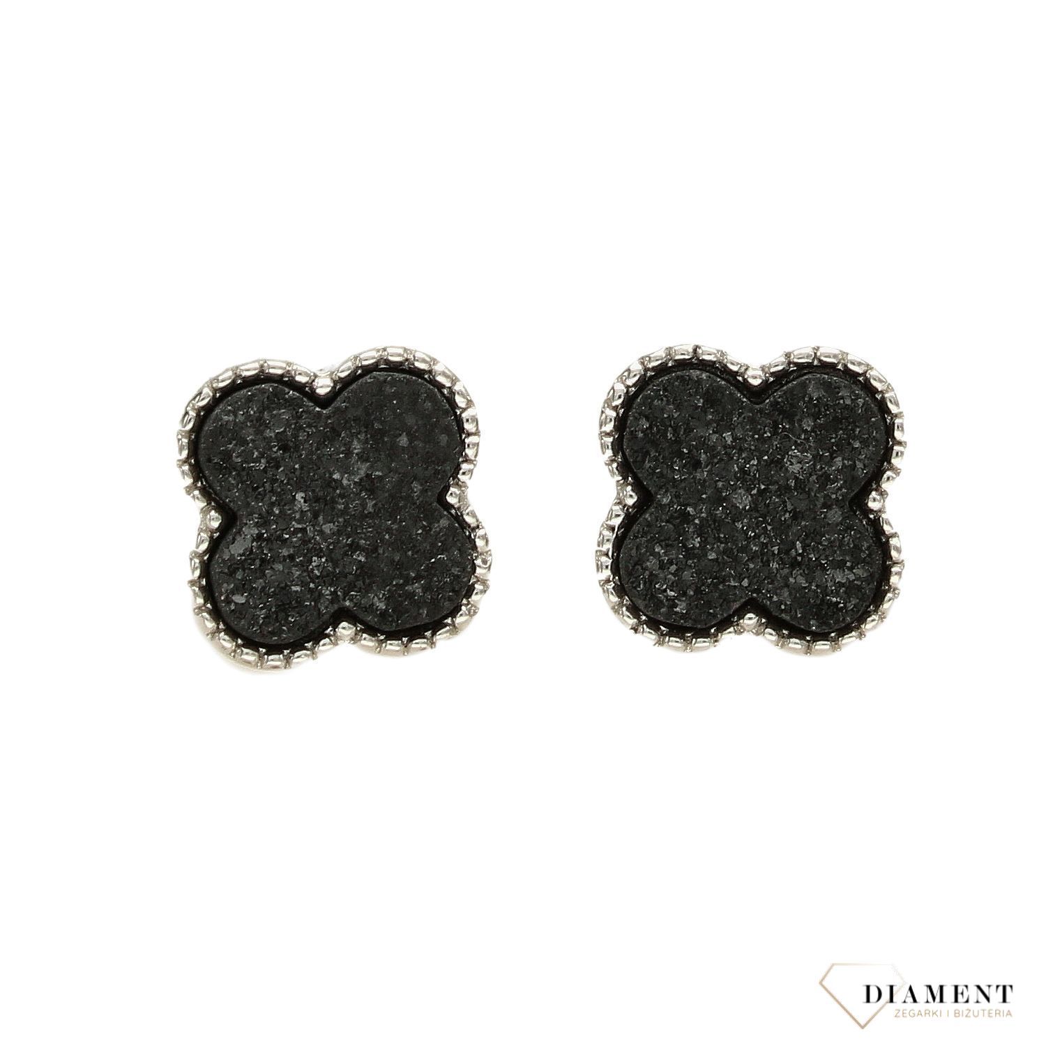Srebrne kolczyki koniczynka z czarnym brokatem DIA-KLC-3270-925.jpg