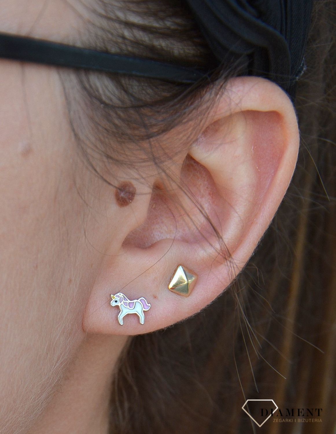 Srebrne kolczyki dla dziewczynki jednorożec DIA-KLC-3505-925.jpg