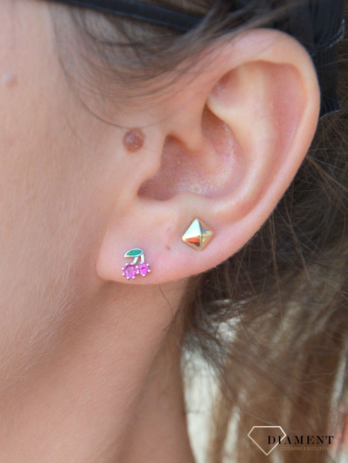 Srebrne kolczyki dla dziewczynki wisienki z cyrkonią DIA-KLC-3506-925.jpg