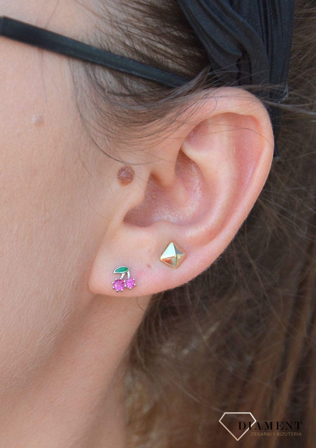 Srebrne kolczyki dla dziewczynki wisienki z cyrkonią DIA-KLC-3506-925.jpg