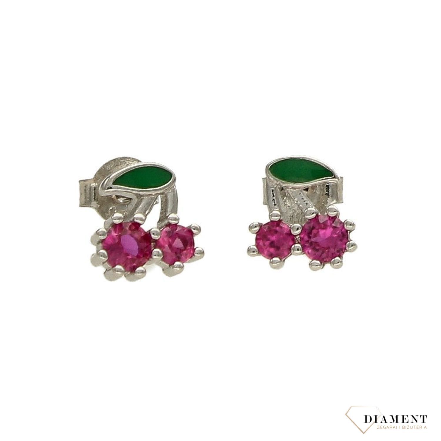 Srebrne kolczyki dla dziewczynki wisienki z cyrkonią DIA-KLC-3506-925.jpg