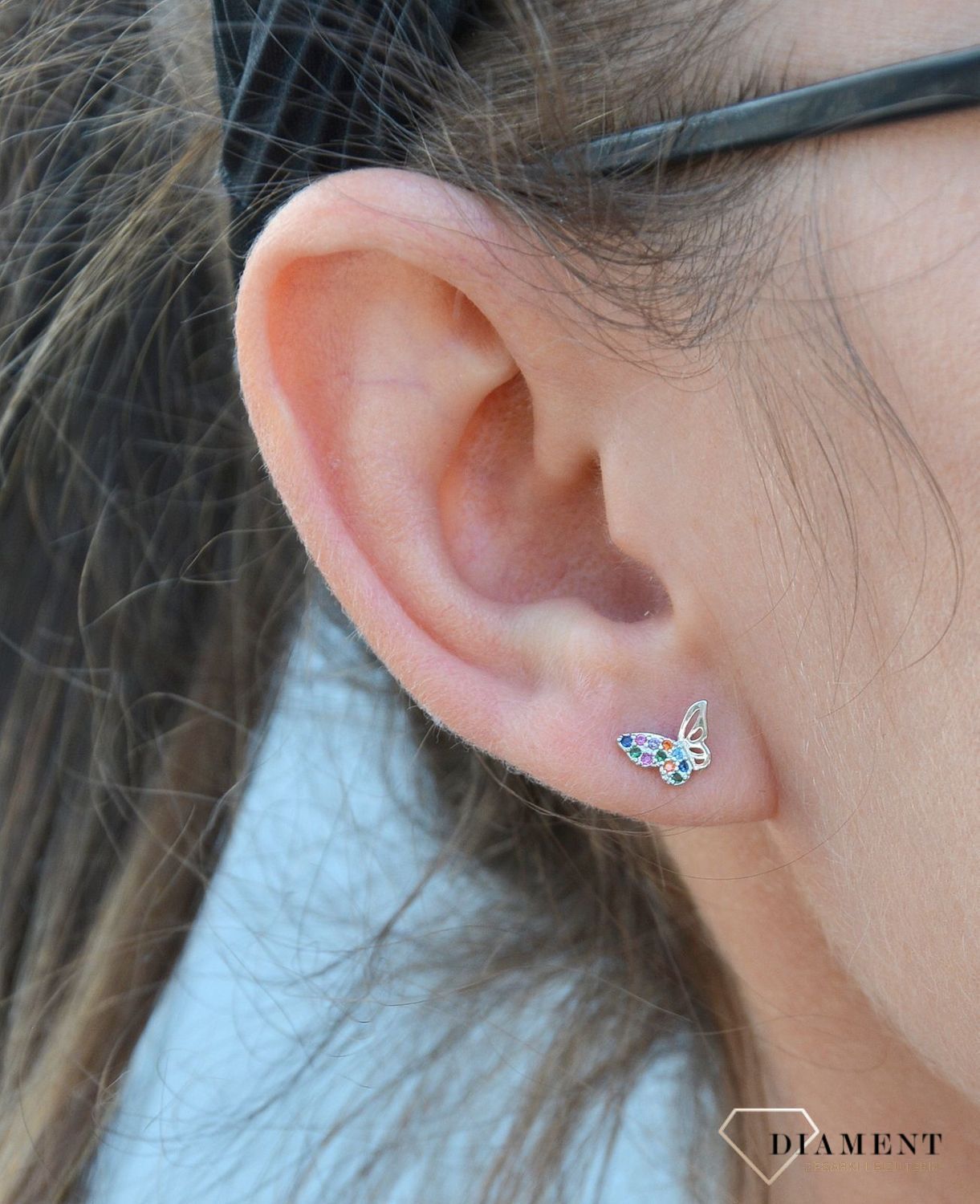 Srebrne kolczyki w kształcie motylka z kolorową cyrkonią DIA-KLC-3507-925.jpg