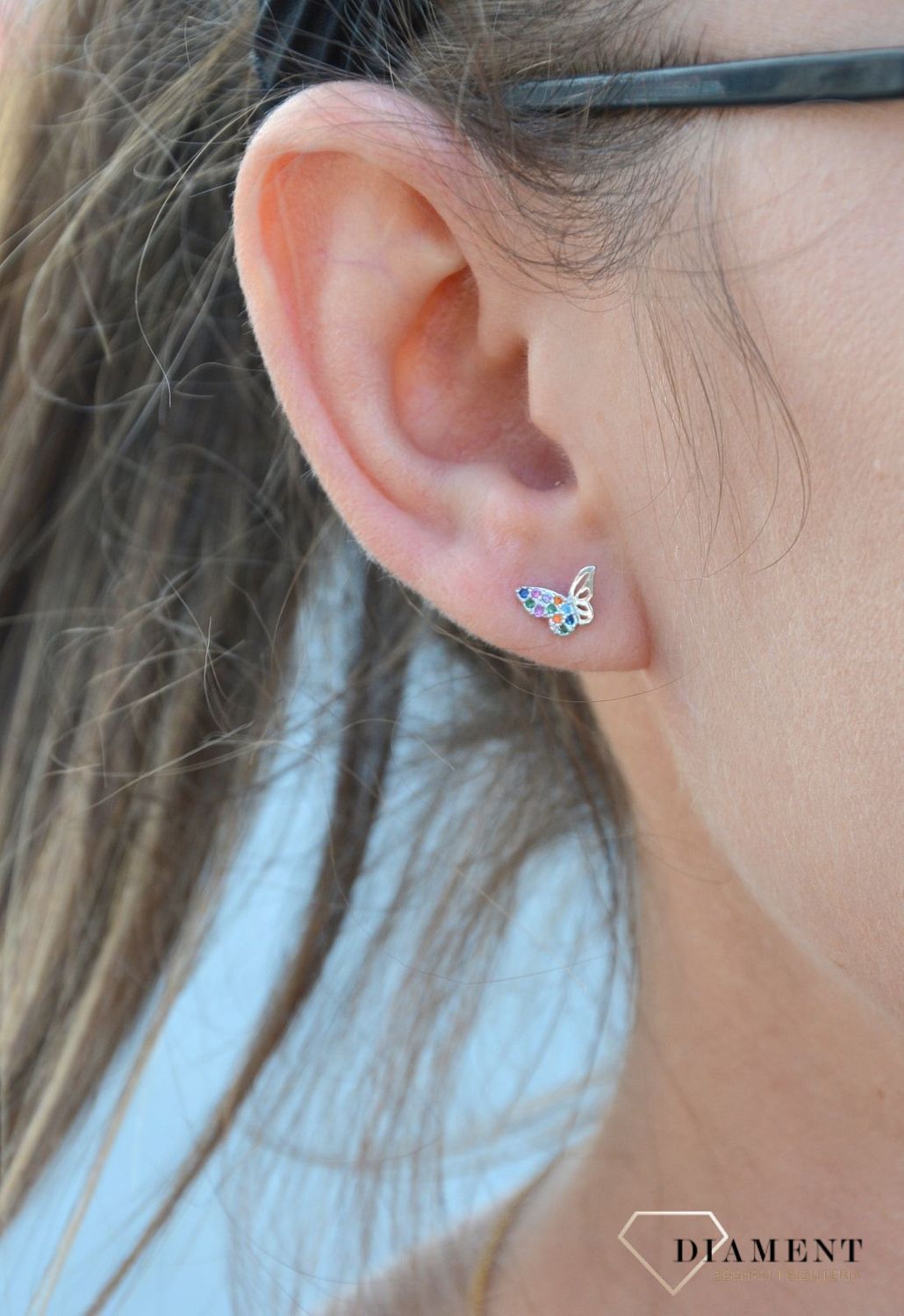 Srebrne kolczyki w kształcie motylka z kolorową cyrkonią DIA-KLC-3507-925.jpg