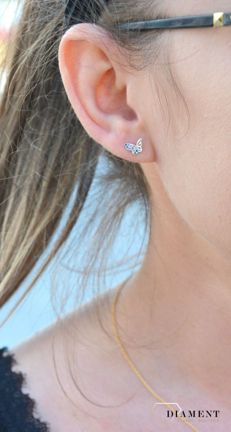 Srebrne kolczyki w kształcie motylka z kolorową cyrkonią DIA-KLC-3507-925.jpg