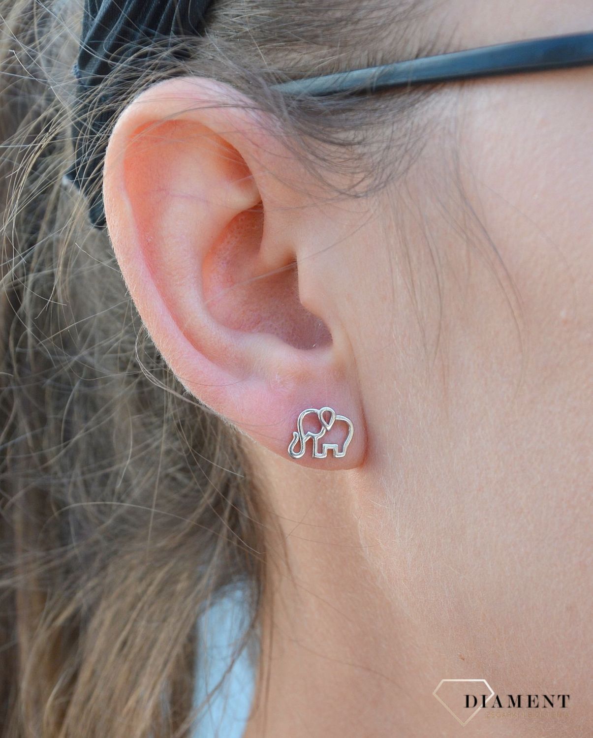 Srebrne kolczyki przy uchu kontur słonika DIA-KLC-3524-925.jpg
