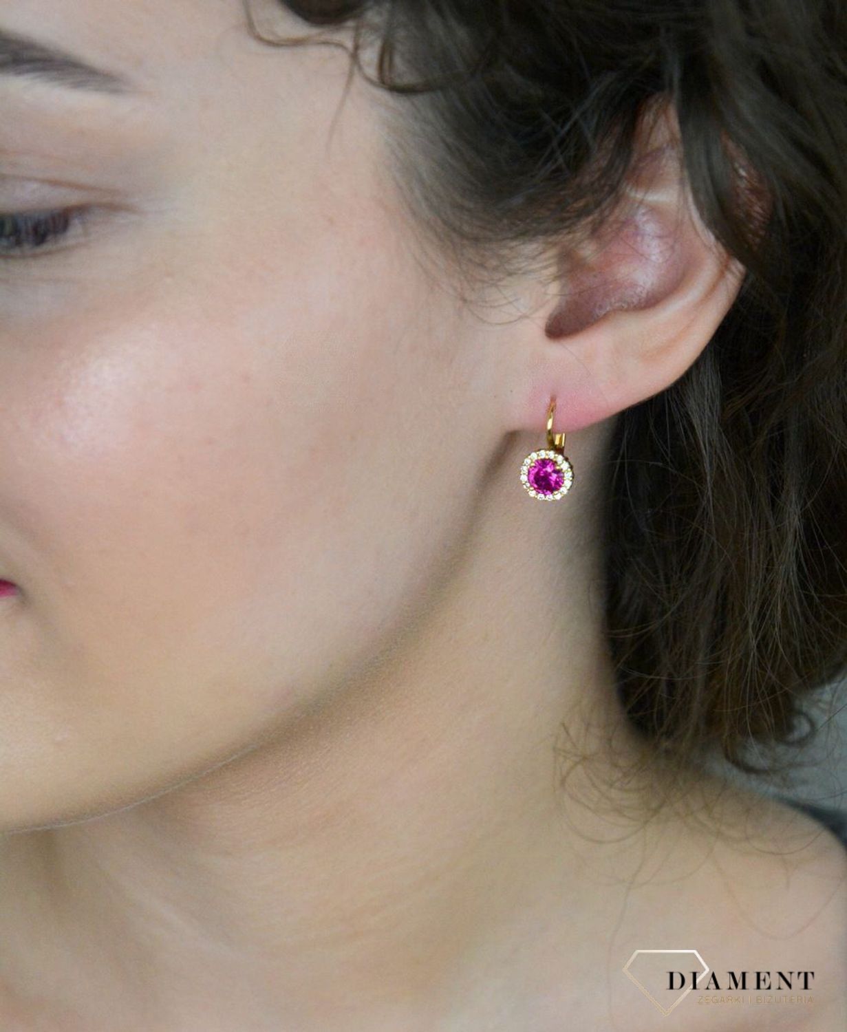 Kolczyki złote w cyrkonie pr 333, DIA-KLC-3630-333  Eleganckie złote kolczyki z lśniącymi cyrkoniami, wykonane z połączenia różowego i białego złota, to 2.jpg