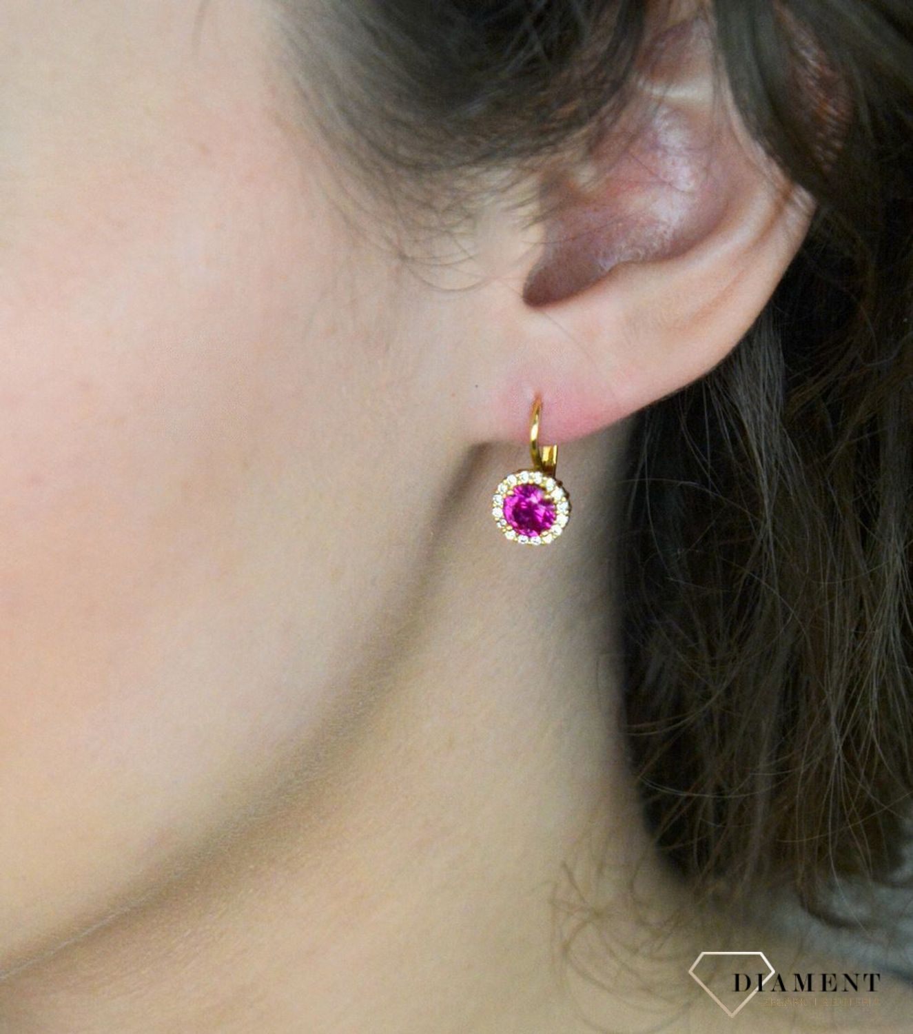 Kolczyki złote w cyrkonie pr 333, DIA-KLC-3630-333  Eleganckie złote kolczyki z lśniącymi cyrkoniami, wykonane z połączenia różowego i białego złota, to 2.jpg