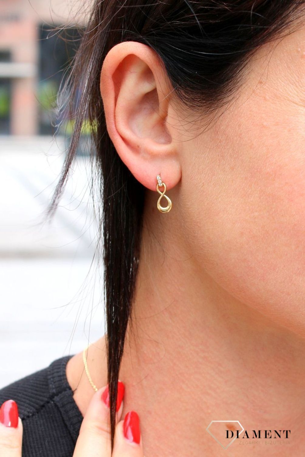 Złote kolczyki 333 wiszące znaki nieskończoności DIA-KLC-3639-333.jpg