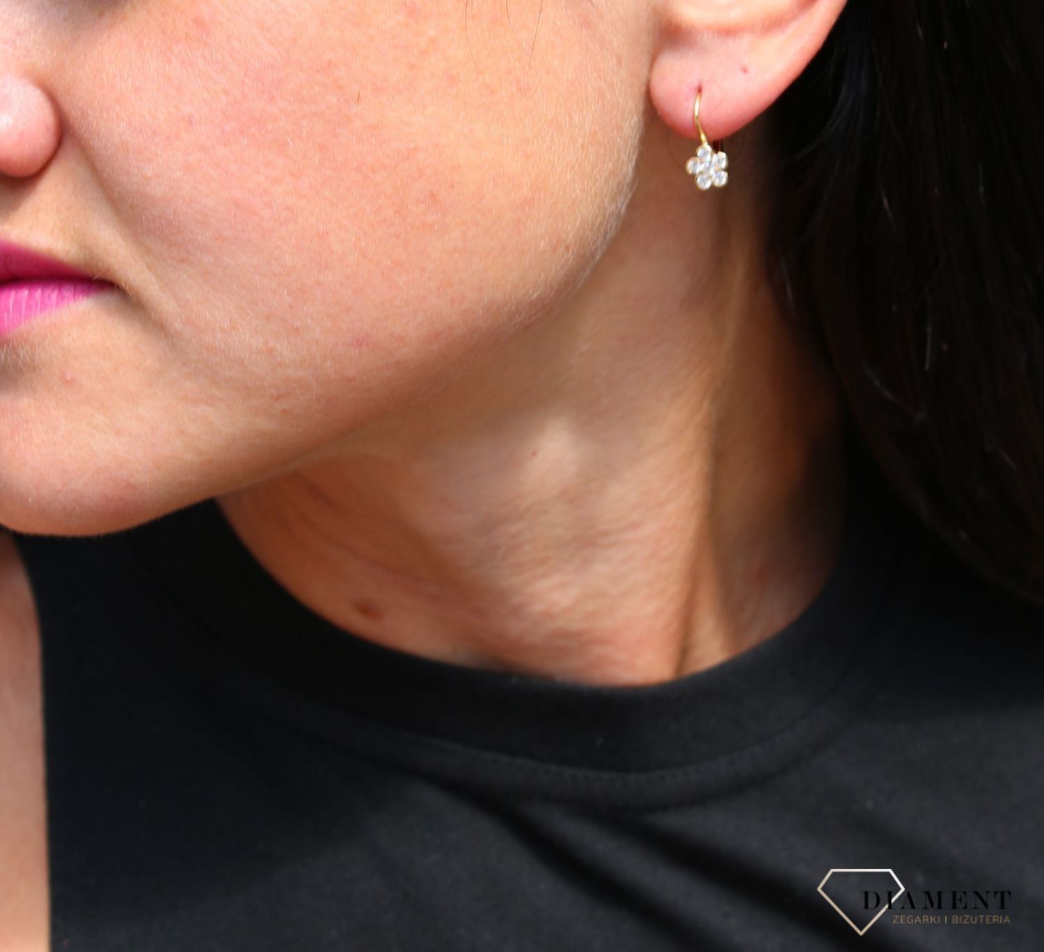 Złote kolczyki dla dziewczynki 333 białe kwiatki z cyrkonii DIA-KLC-3640-333.jpg