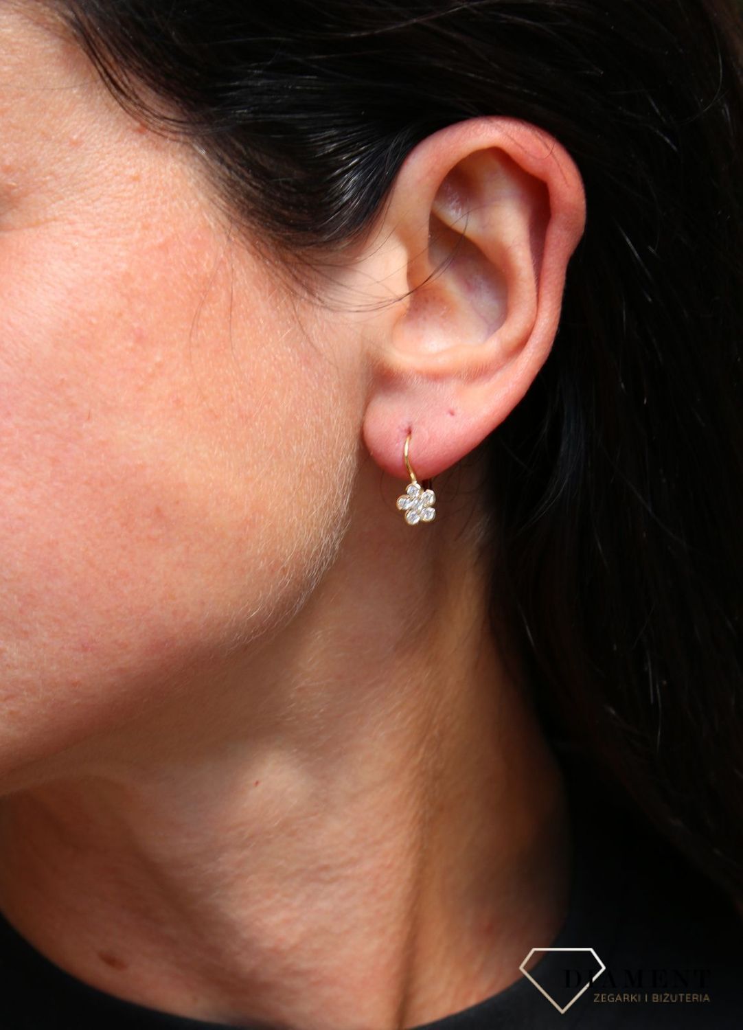 Złote kolczyki dla dziewczynki 333 białe kwiatki z cyrkonii DIA-KLC-3640-333.jpg