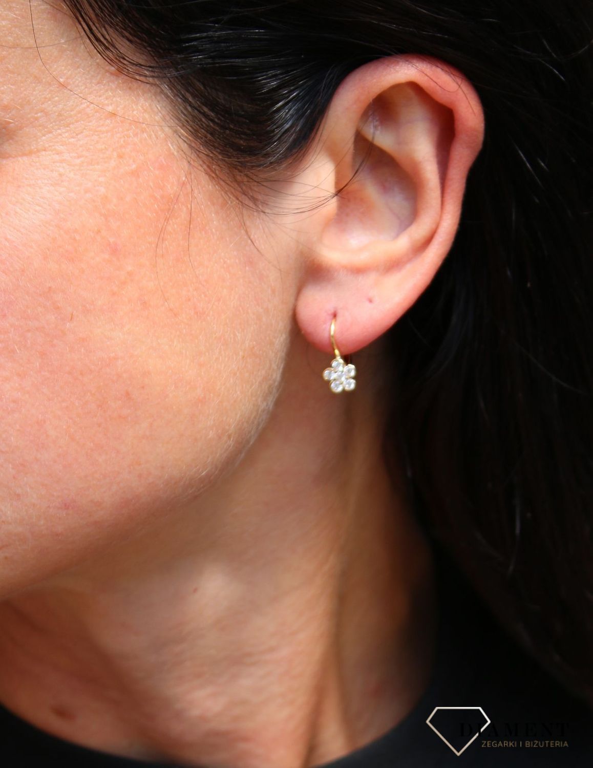 Złote kolczyki dla dziewczynki 333 białe kwiatki z cyrkonii DIA-KLC-3640-333.jpg