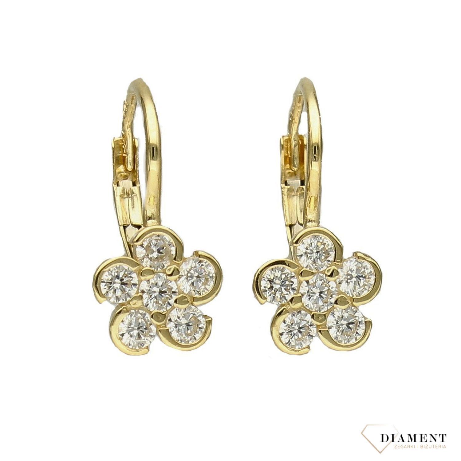 Złote kolczyki dla dziewczynki 333 białe kwiatki z cyrkonii DIA-KLC-3640-333.jpg