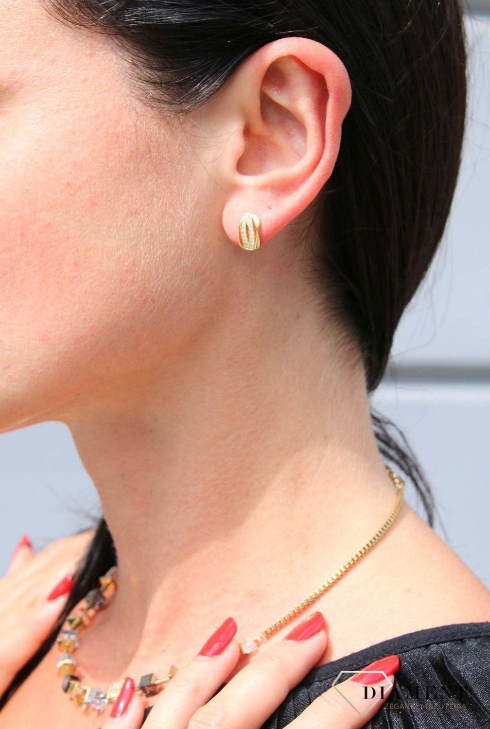 Złote kolczyki 333 ozdobione błyszczącą cyrkonią DIA-KLC-3641-333.jpg