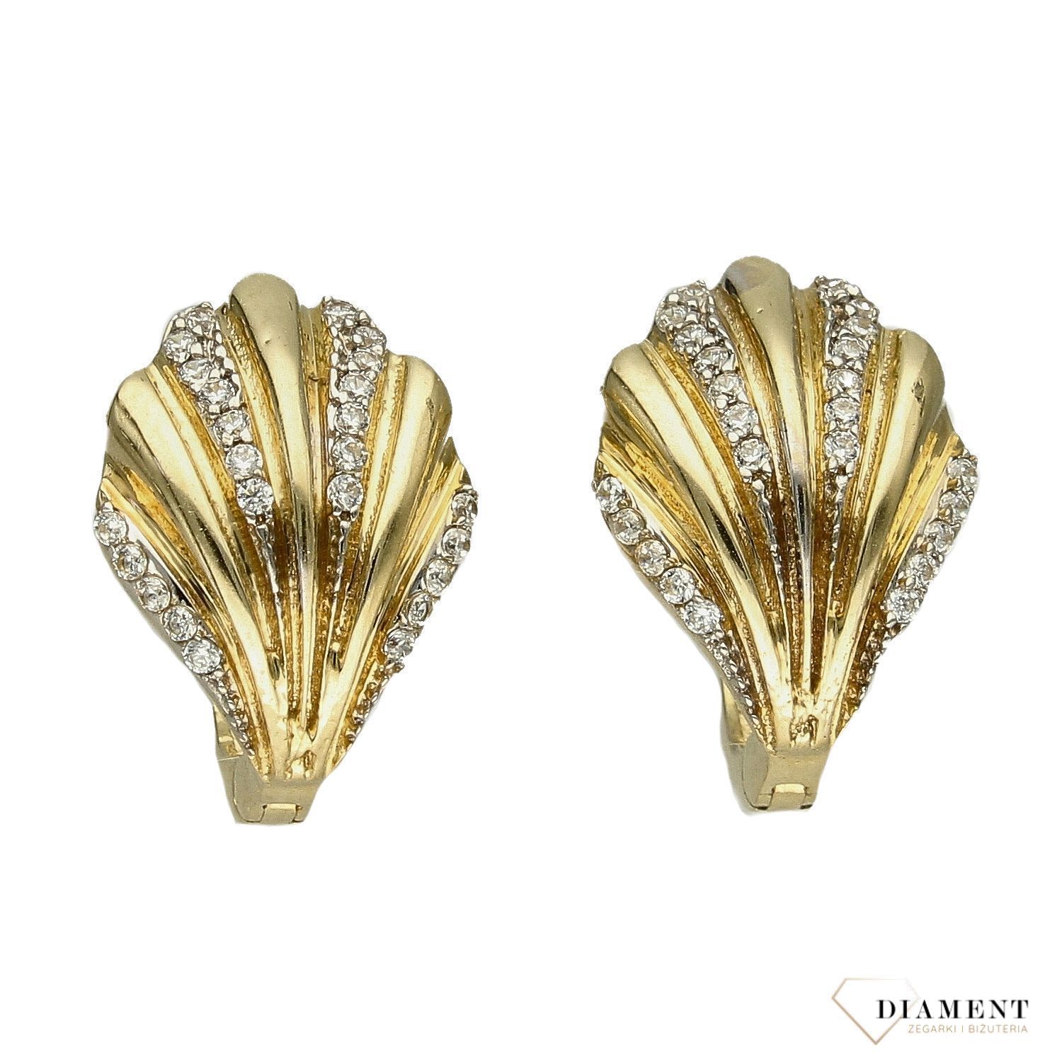 Złote kolczyki 375 Muszelki z cyrkonią DIA-KLC-3657-375.jpg