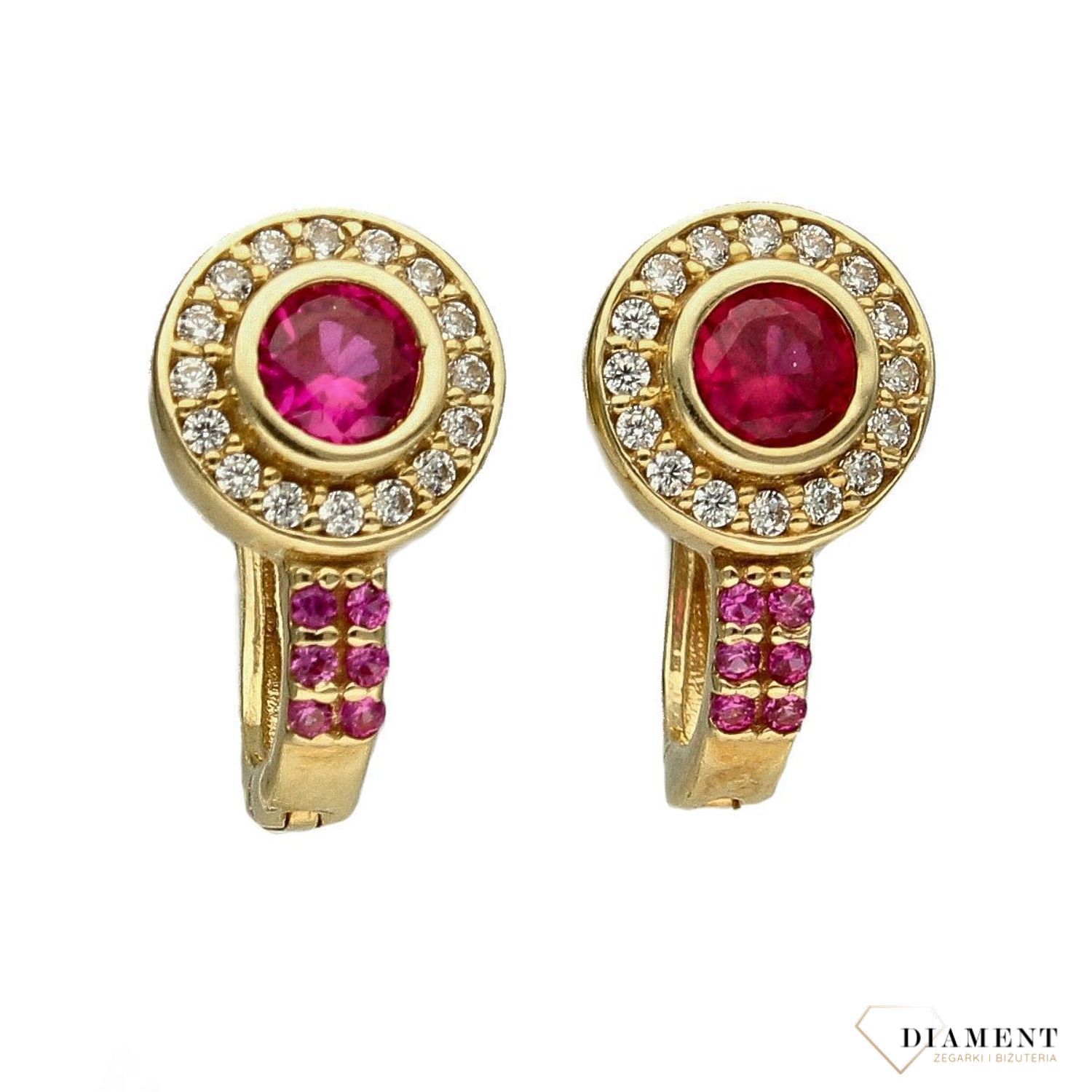 Złote kolczyki 375 dla dziewczynki z czerwoną cyrkonią DIA-KLC-3658-375.jpg