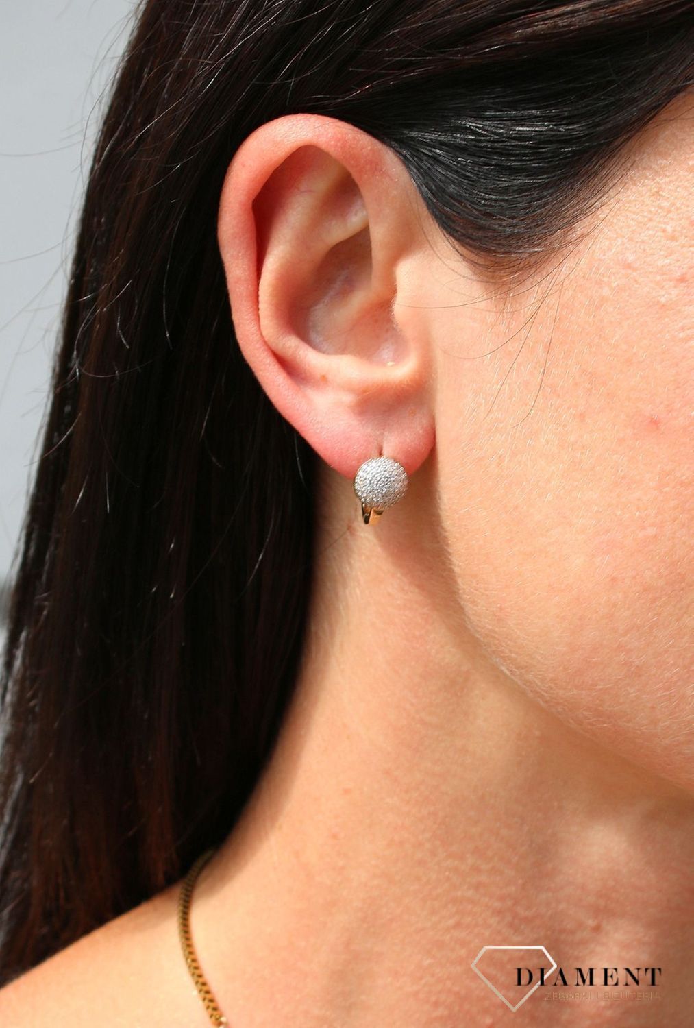 Złote kolczyki 375 Półkulki z cyrkonią DIA-KLC-3659-375.jpg