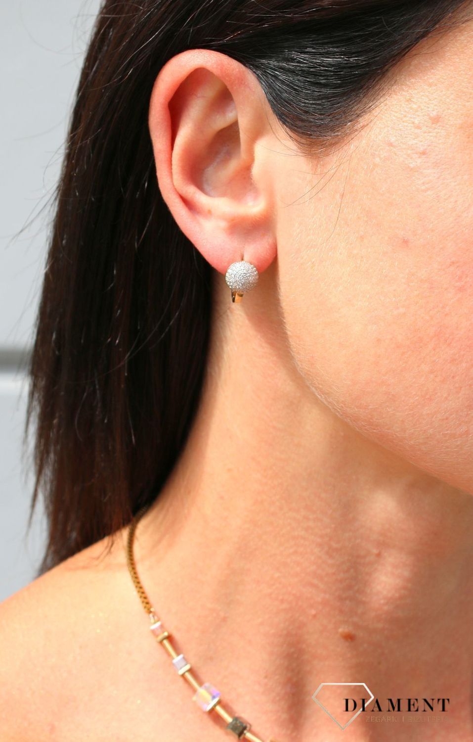 Złote kolczyki 375 Półkulki z cyrkonią DIA-KLC-3659-375.jpg