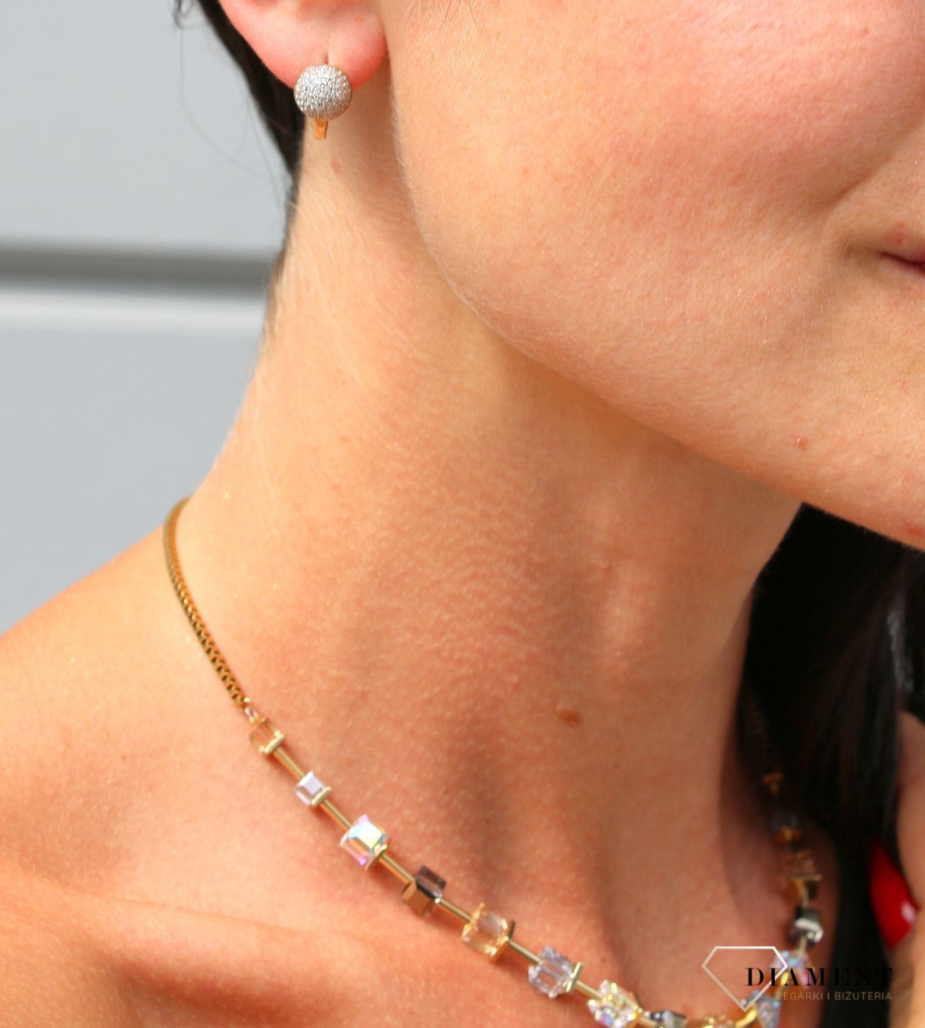 Złote kolczyki 375 Półkulki z cyrkonią DIA-KLC-3659-375.jpg