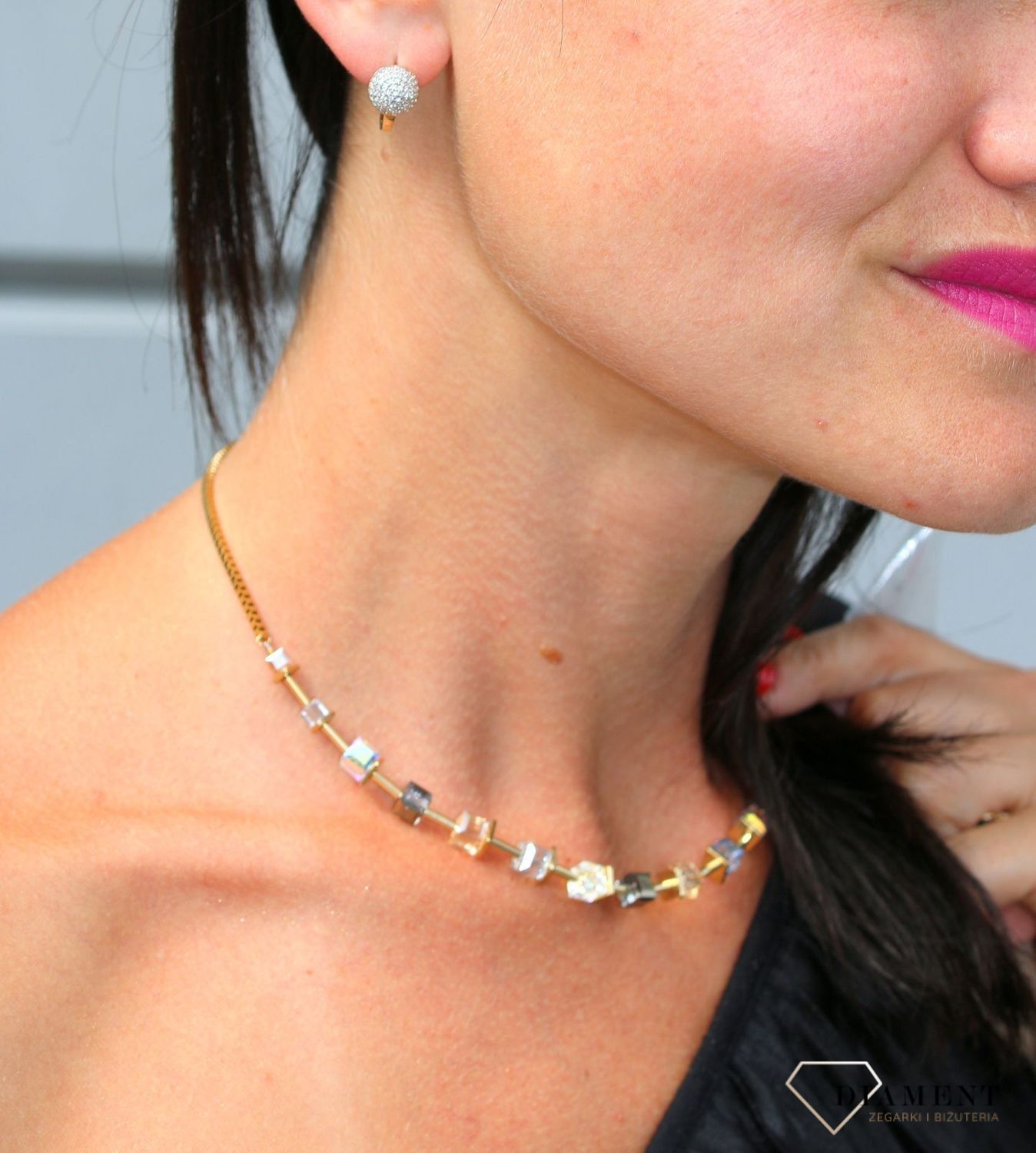 Złote kolczyki 375 Półkulki z cyrkonią DIA-KLC-3659-375.jpg