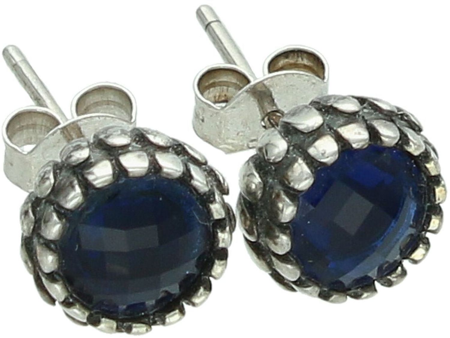 Kolczyki srebrne 925 DIA-KLC-3793-925 – okrągłe z granatową cyrkonią, 8 mm, na sztyft.jpg