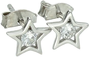 Odkryj delikatne srebrne kolczyki gwiazdki z cyrkoniami – model DIA-KLC-3796-925. Srebro próby 925, zapięcie na sztyft, wielkość 6 mm, waga 0,70 g. Idealne na prezent lub do codziennych 1.jpg