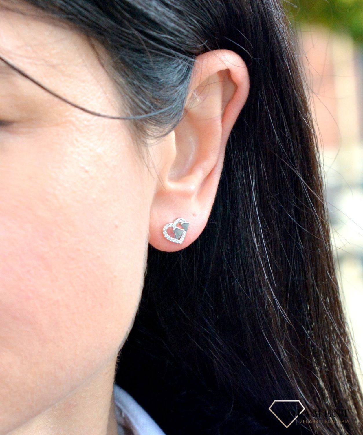 Srebrne kolczyki przy uchu dwa serca DIA-KLC-3800-925.png