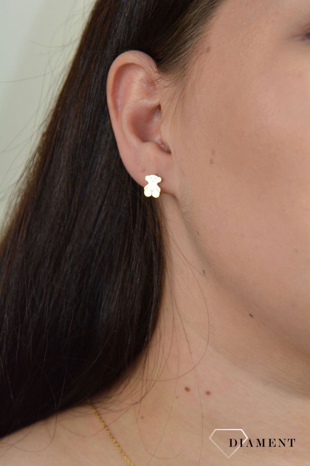 Kolczyki przy uchu zapinane na sztyft w kolorze złota ze stali chirurgicznej.  DIA-KLC-3857-STAL.jpg