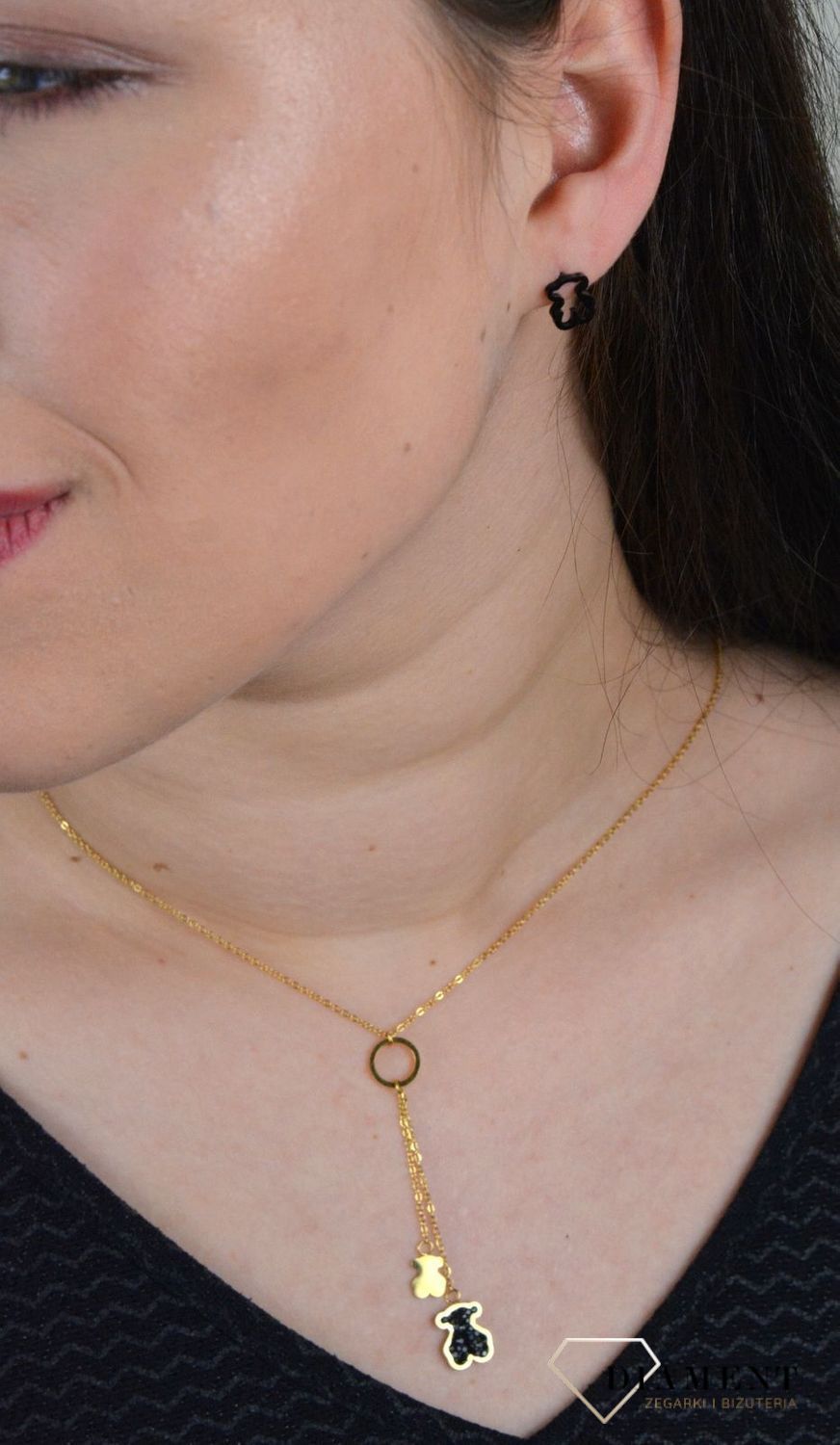 Kolczyki przy uchu 'Eleganckie Czarne Misie' DIA-KLC-3860-STAL.jpg