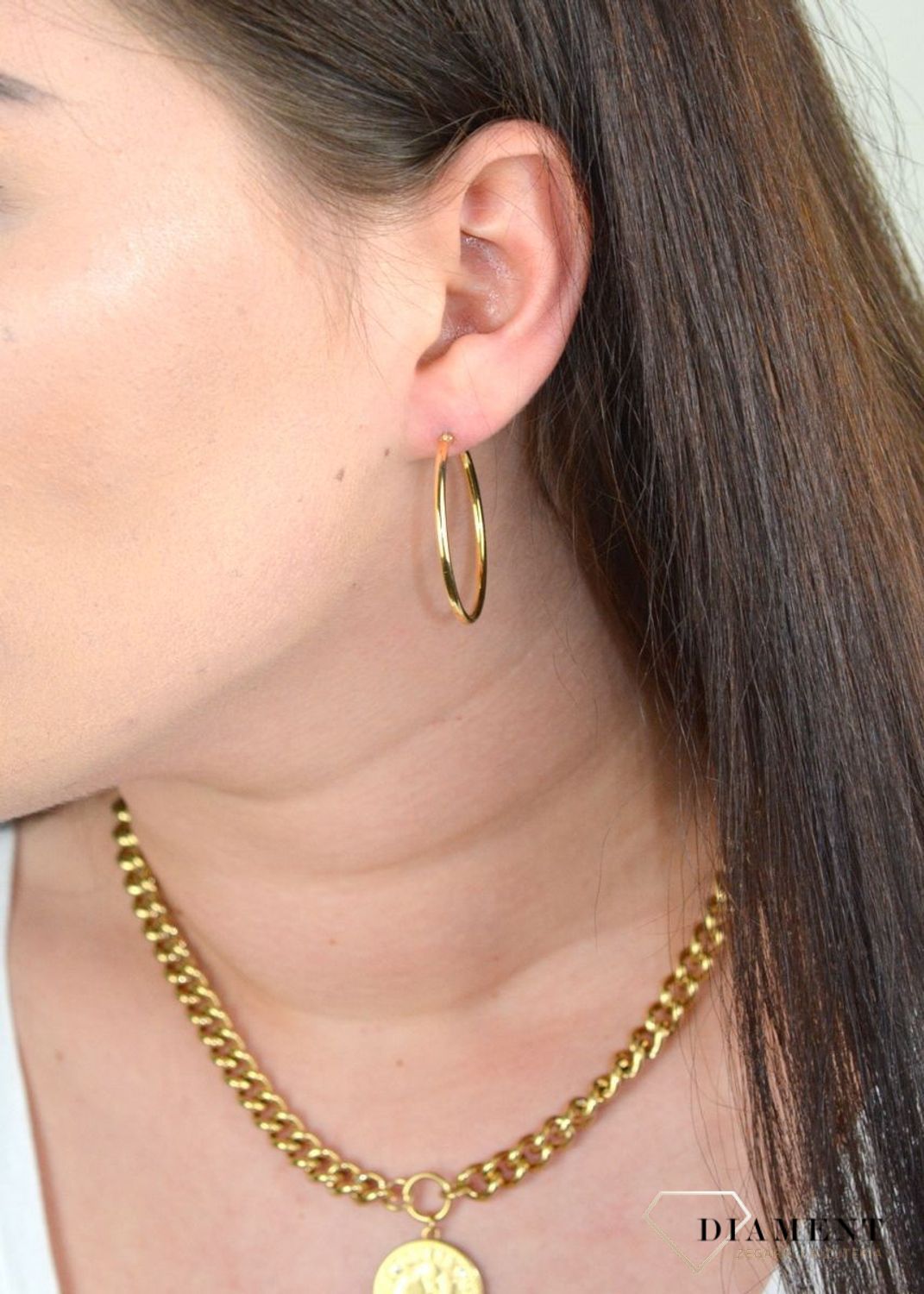 Gładkie kolczyki złote wykonane z wysokiej próby srebra 925 pozłacane o średnicy 3,5 cm..jpg