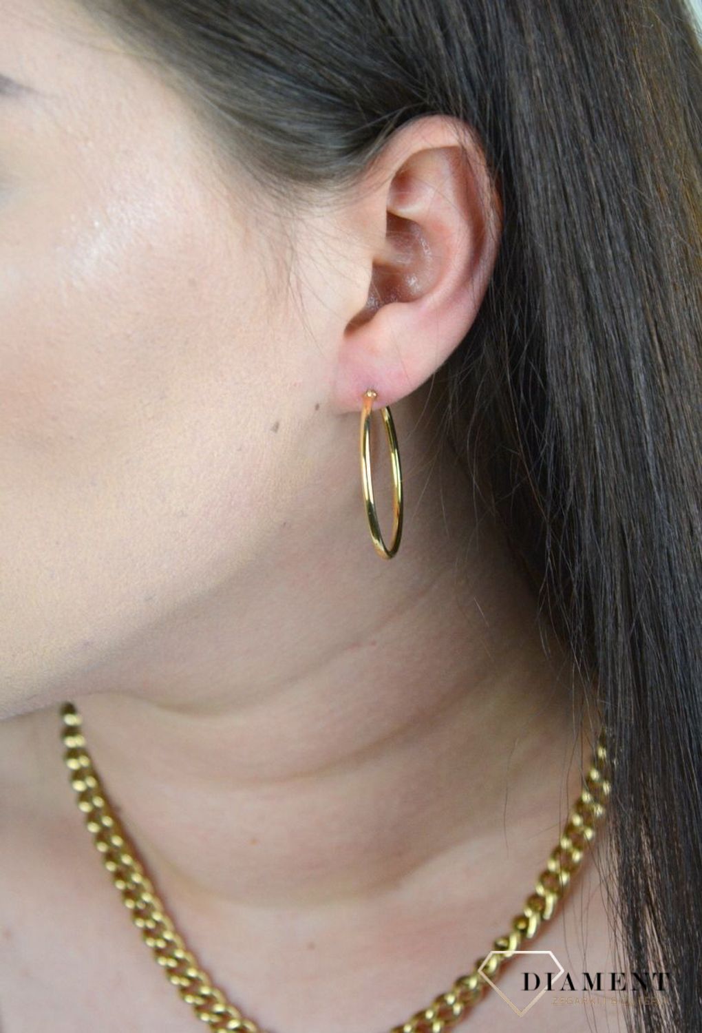 Gładkie kolczyki złote wykonane z wysokiej próby srebra 925 pozłacane o średnicy 3,5 cm..jpg