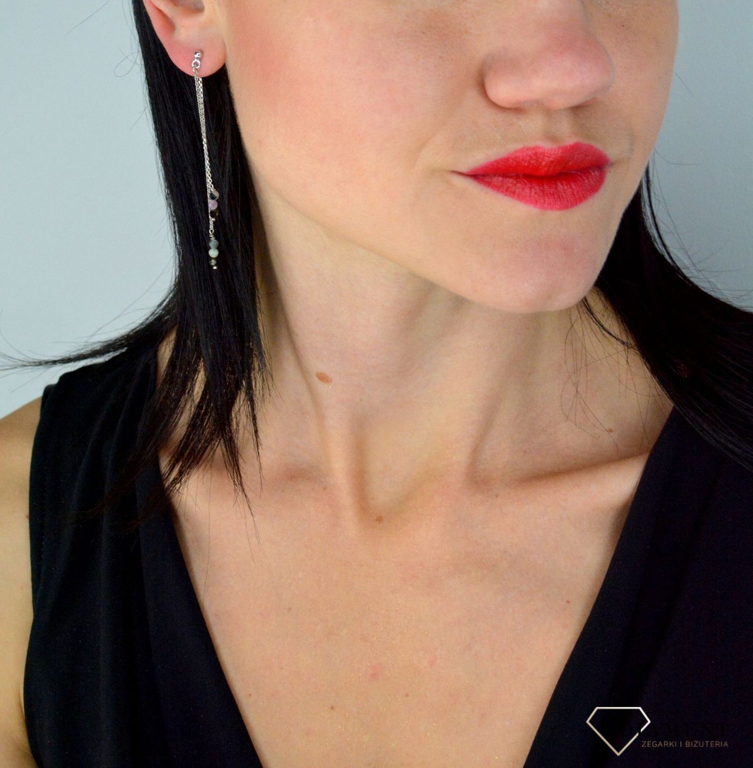Srebrne kolczyki wiszące łańcuszki zakończone turmalinem DIA-KLC-4060-925.jpg